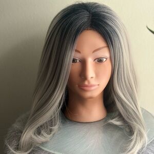 Gray Ombre Women’s Synthetic Lace Front Wig - Sleek Natural Part